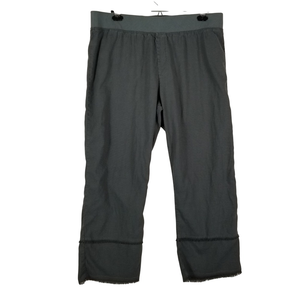 Soft Surroundings Cropped Pants Women PXL‎ Charcoal Grey Tencel Fringe Hem 3CJ89
